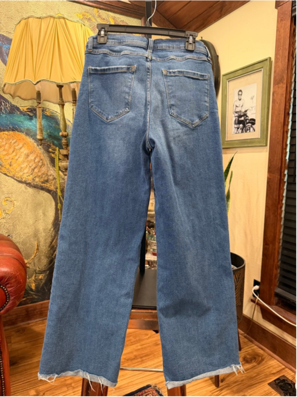 Kensie Jeans The Kaya High Rise Wide Leg Raw Hem Blue Denim Stretch Size 10 / 30 - Picture 4 of 10